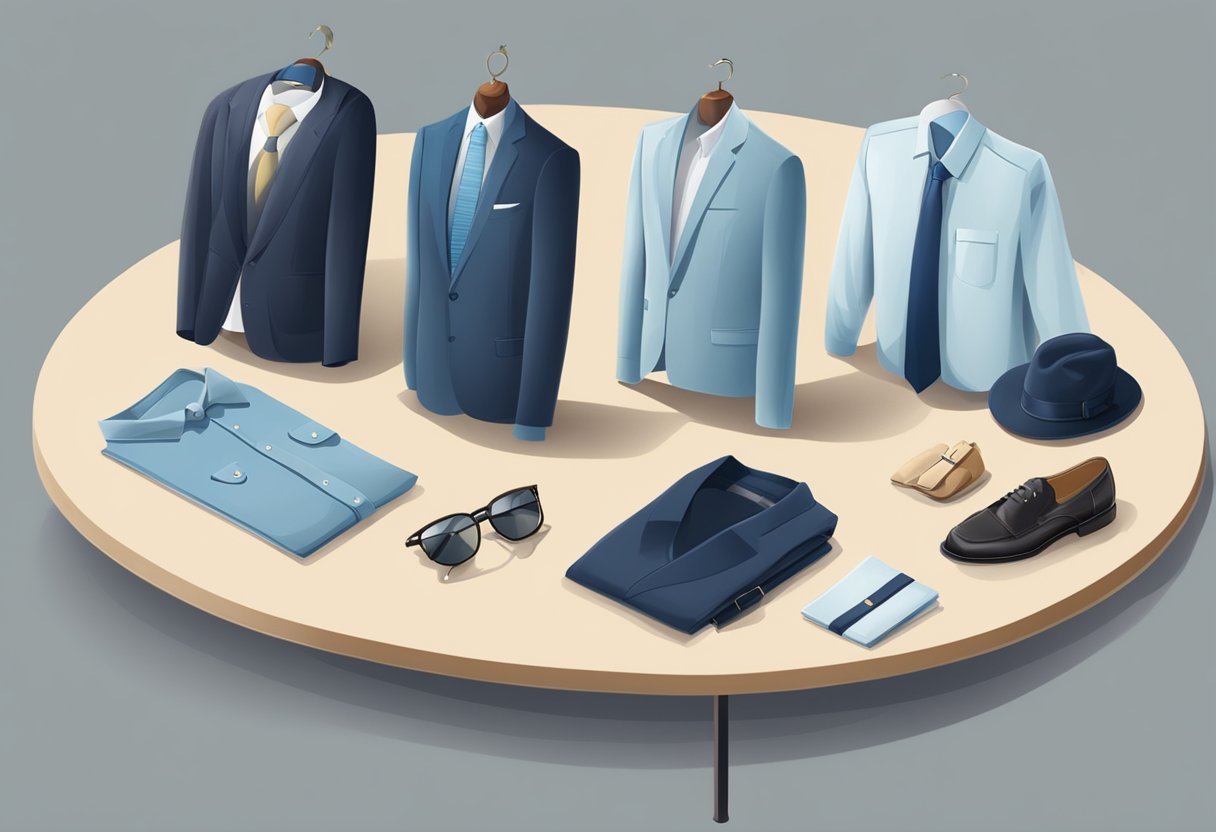 A table with various corporate gift options, including clothing items, displayed neatly for selection