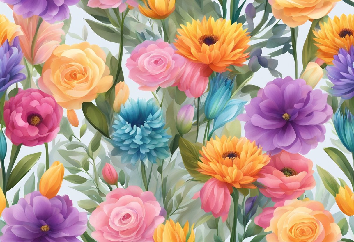 A bouquet of vibrant flowers is neatly arranged in a transparent, clear flower bouquet bag, showcasing the colorful blooms within
