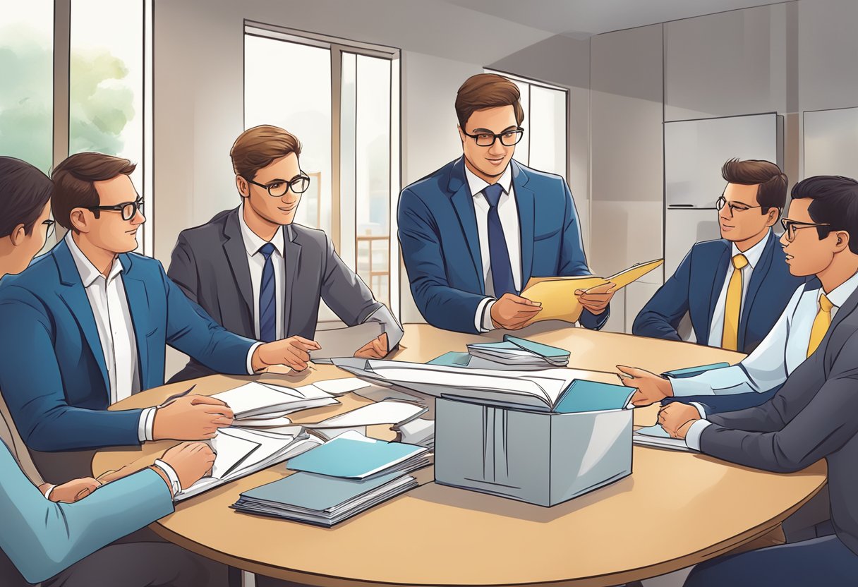 A consultant presents corporate gifts to a group, answering frequently asked questions