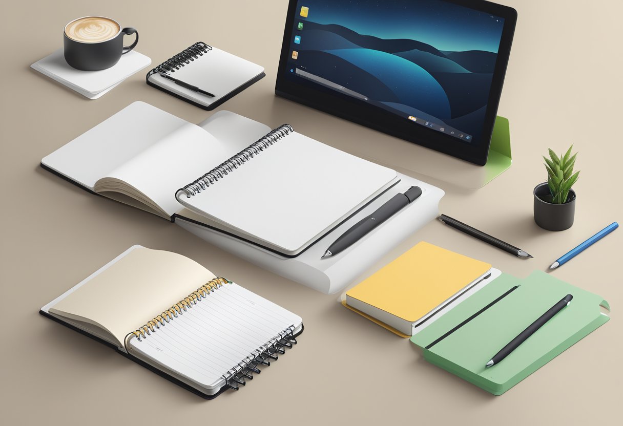 A branded eco-friendly notebook with customisation options displayed on a sleek corporate desk