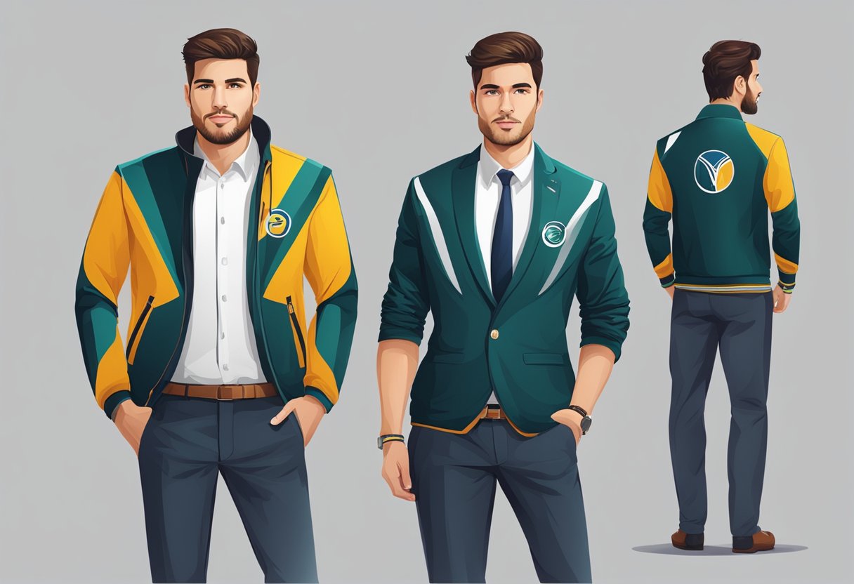 A designer customizes a corporate jacket with a logo and color scheme