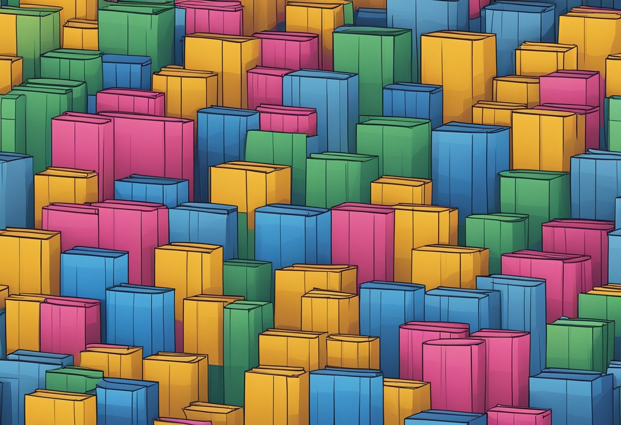 Various coloured paper bags stacked in a neat pile, ready for wholesale distribution