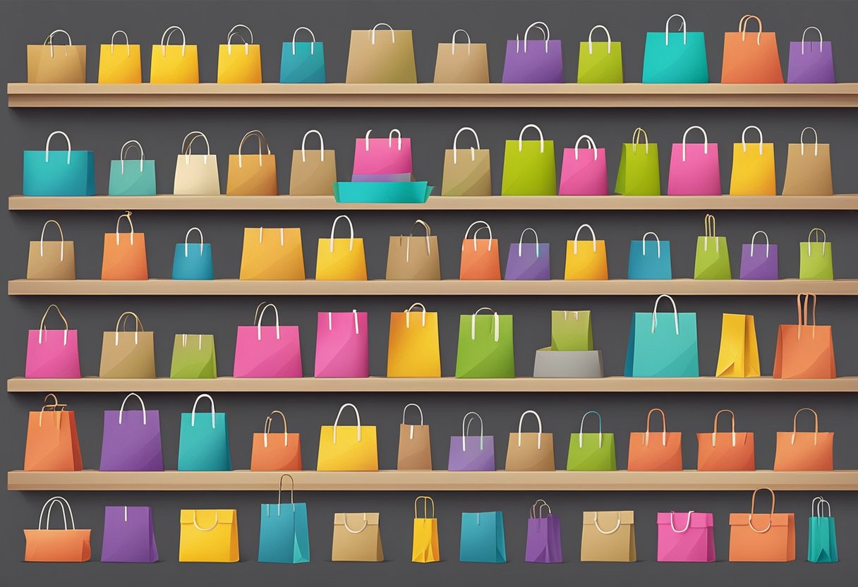 A variety of coloured paper bags arranged in different styles and sizes for wholesale