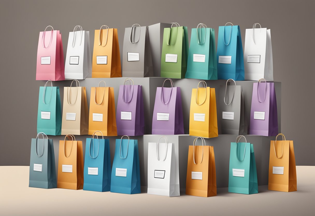 A stack of colourful paper bags being purchased and customized in bulk