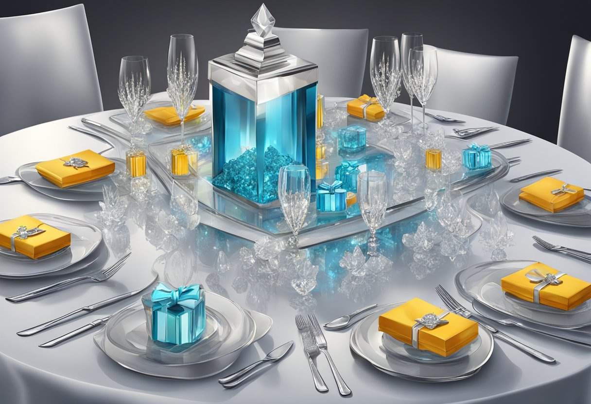 A table adorned with elegant crystal corporate gifts