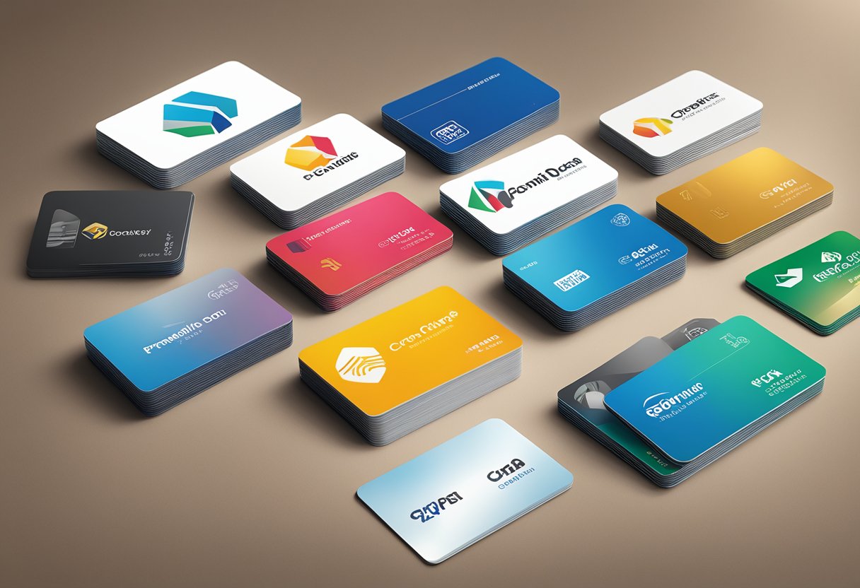 A stack of corporate gift cards arranged neatly on a table, with the company logo prominently displayed on each card