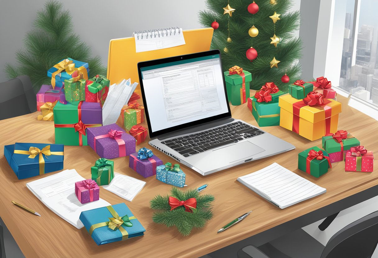 A festive office desk adorned with unique corporate Christmas gifts from Personalised Gift Solutions
