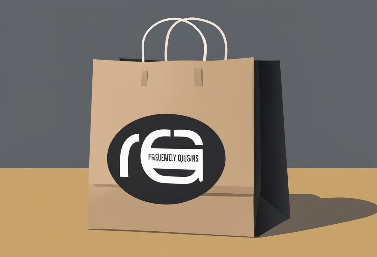 A black paper bag with "Frequently Asked Questions" printed in bold white letters