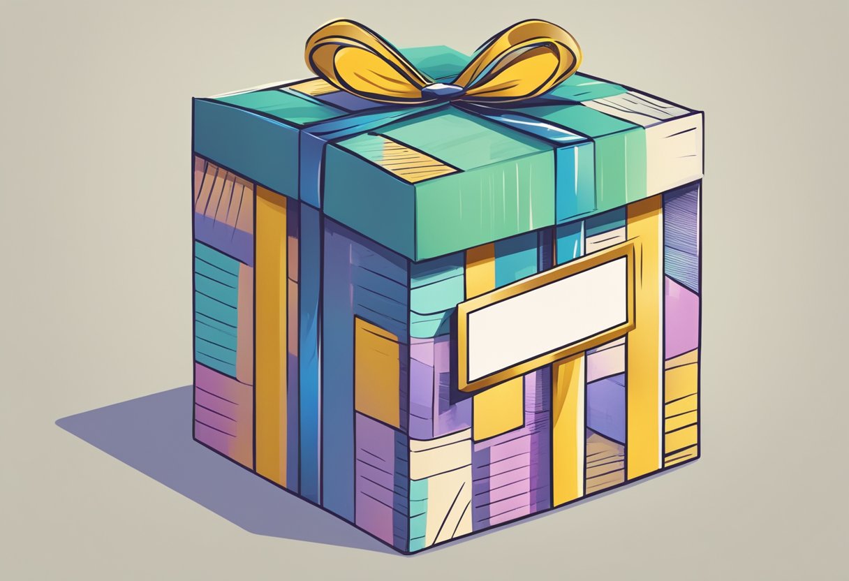 A gift box with "Frequently Asked Questions" card on top
