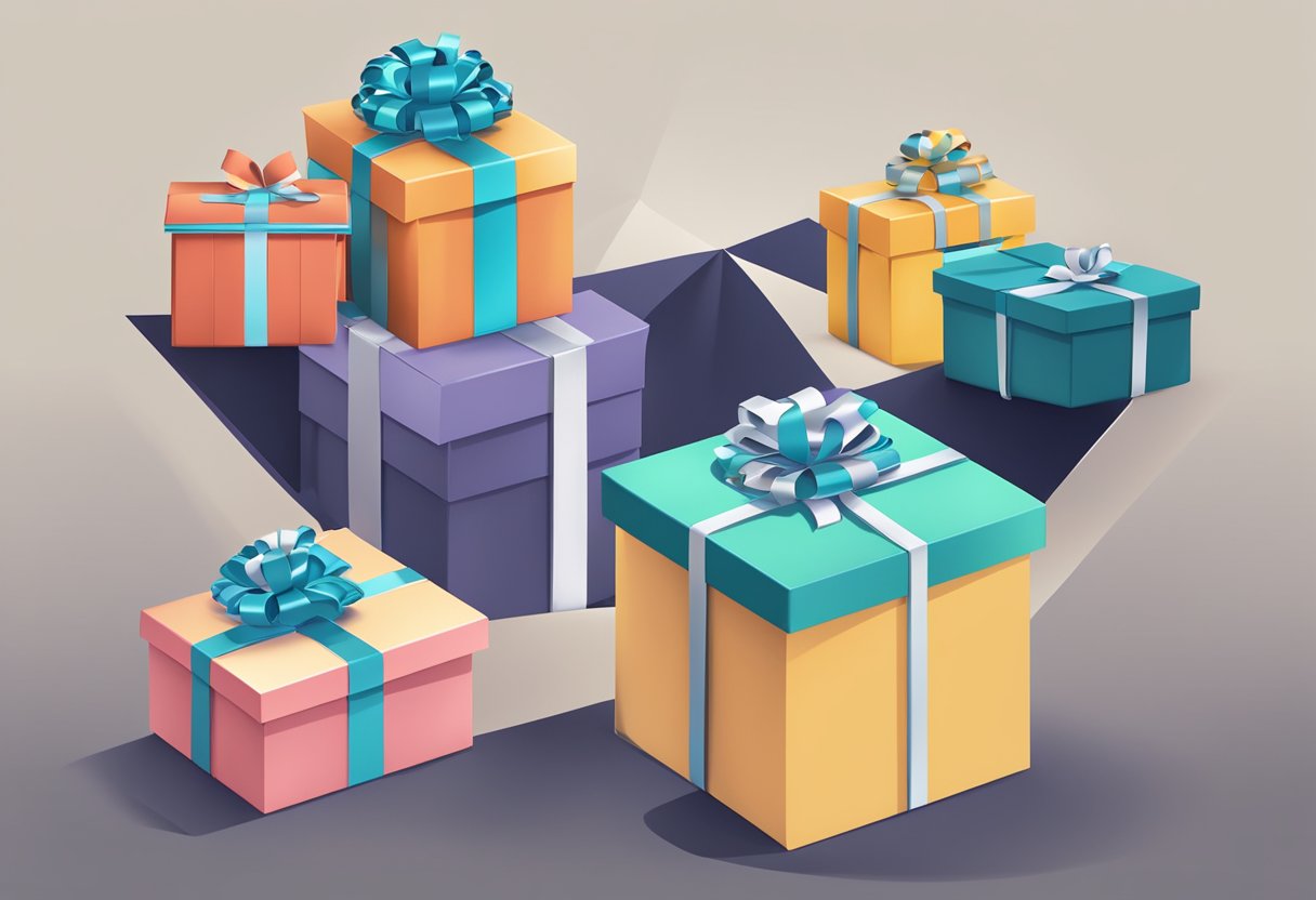 A stack of gift boxes with a "Corporate Gift Cap" logo, surrounded by a circle with a line through it