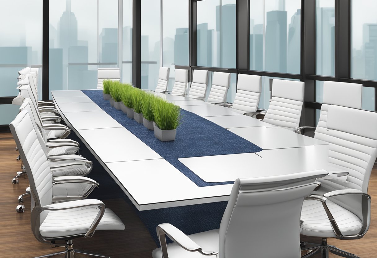 A conference room table adorned with elegant custom corporate gifts, showcasing excellence in corporate gifting