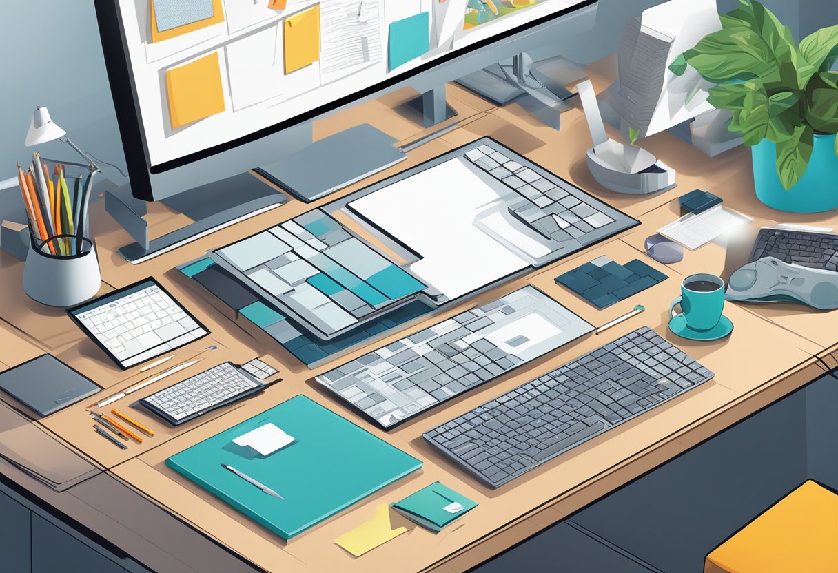 A corporate gift puzzle sits on a sleek desk, surrounded by office supplies and a computer. The puzzle's pieces are neatly arranged, waiting to be solved