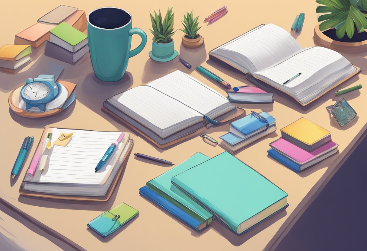 A table scattered with customised notebooks, each with unique designs and personal touches
