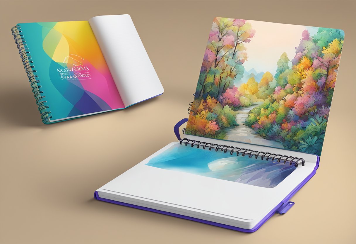 A notebook with personalized cover design, colorful pages, and unique binding