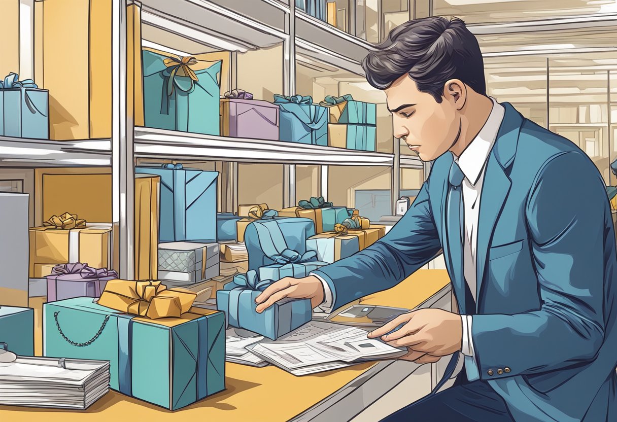 A person carefully chooses high-end corporate gifts within a set budget