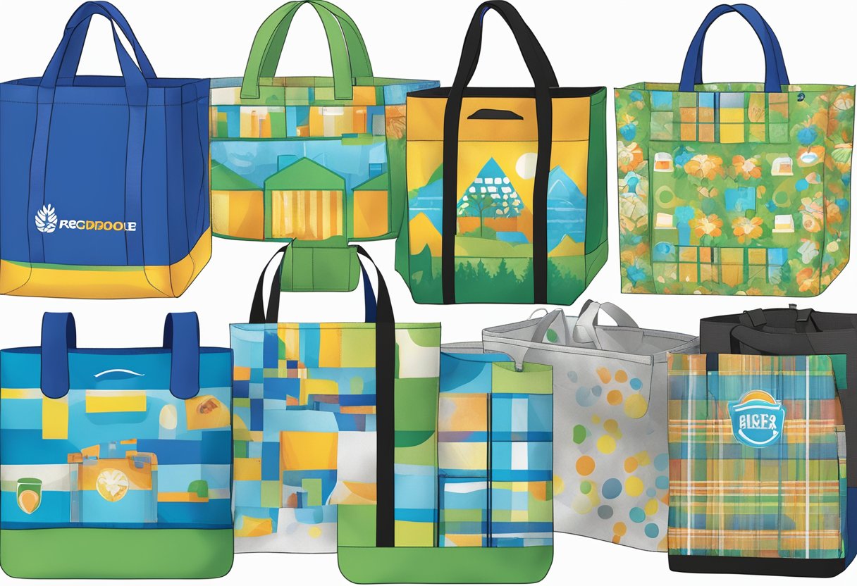 A non-woven bag being customized with various design options, including color, pattern, and logo placement