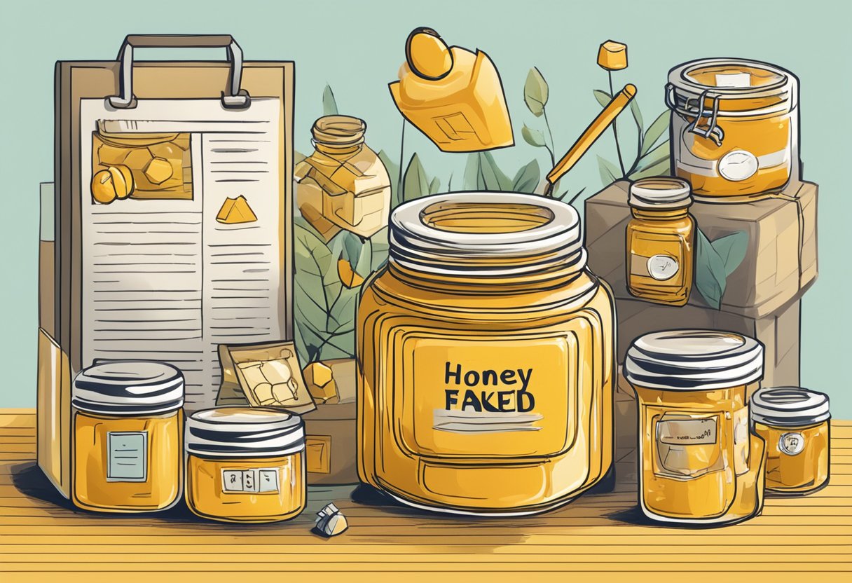 A honey jar surrounded by corporate gifts with a "Frequently Asked Questions" sign