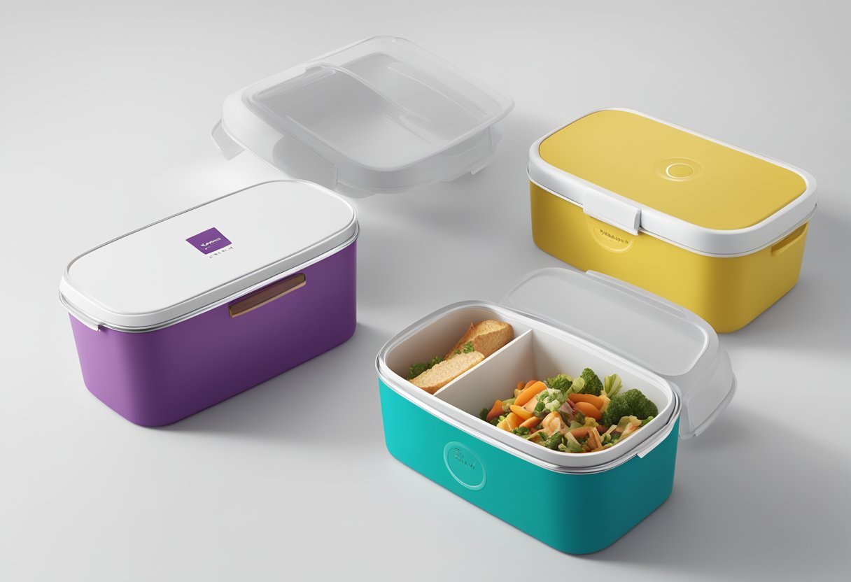 A sleek, modern lunch box with customizable branding options displayed on a clean, white tabletop