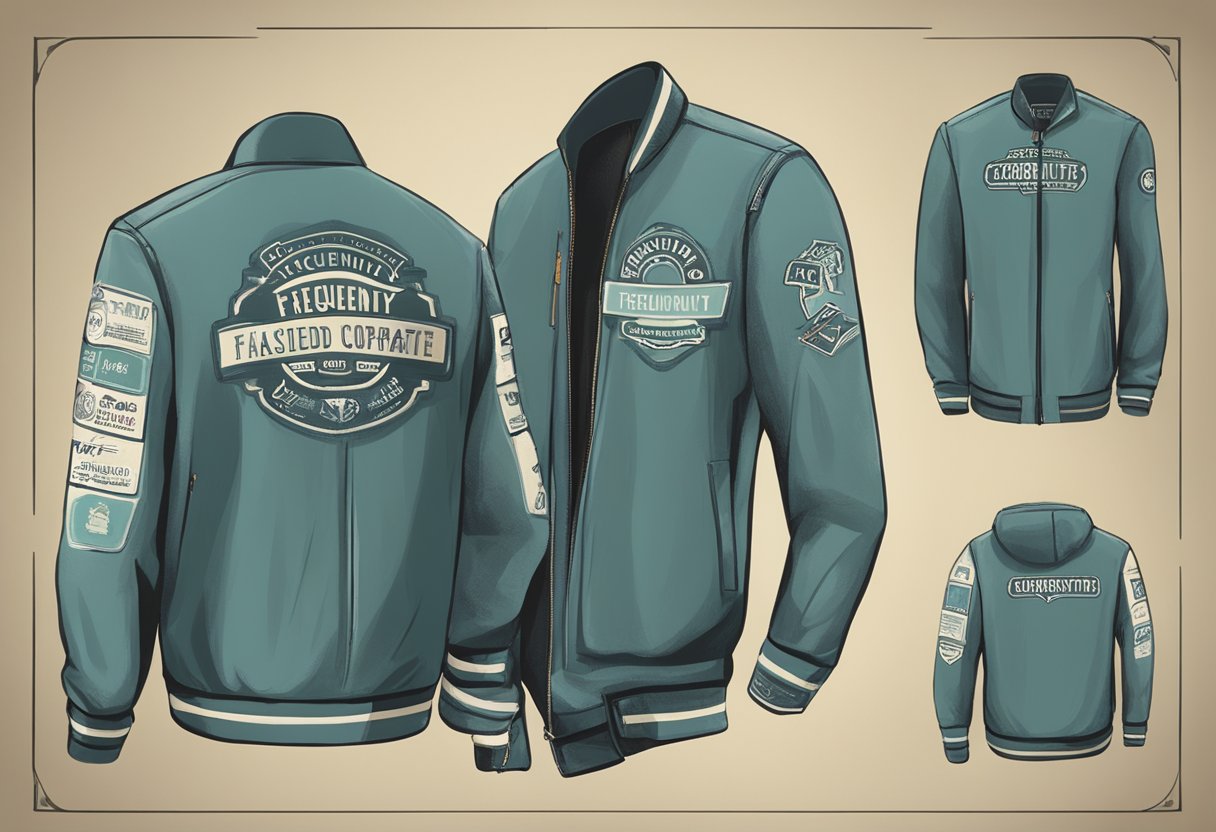 A vintage jacket with "Frequently Asked Questions corporate gift" logo displayed on a table