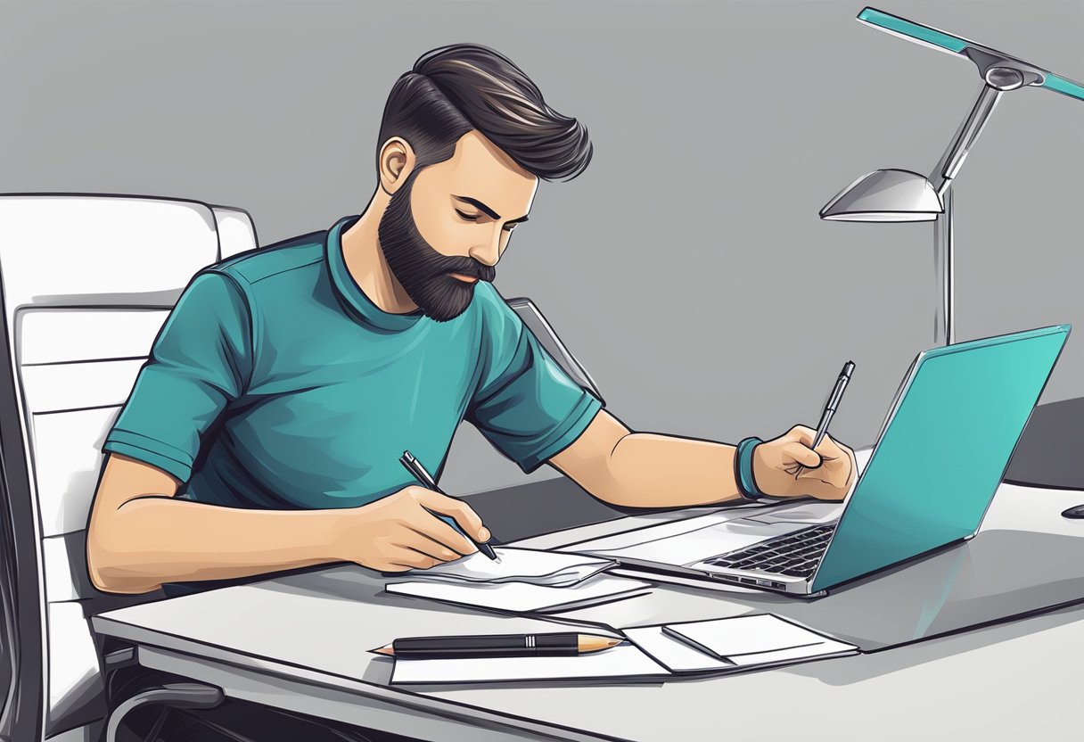 A designer customizes a corporate notebook, adding logos and text