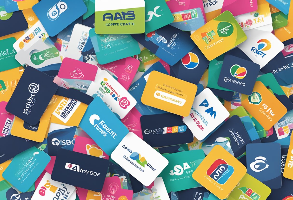 A stack of gift cards with "Frequently Asked Questions corporate gift card donations" printed on them, surrounded by a group of corporate logos