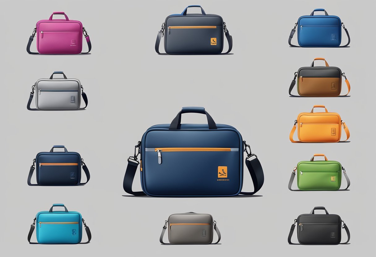A corporate sling bag with various customisation and branding options displayed on a clean, modern backdrop