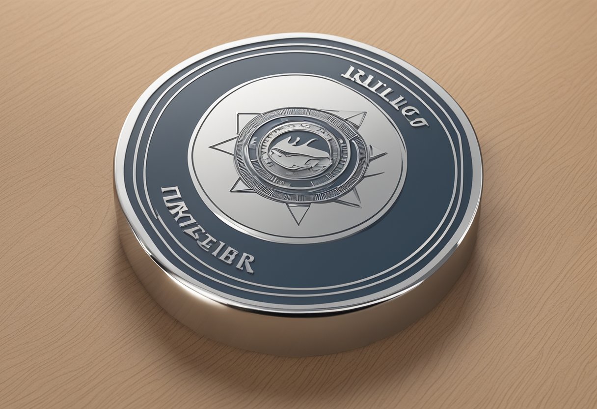 A logo being engraved onto a sleek metal paperweight