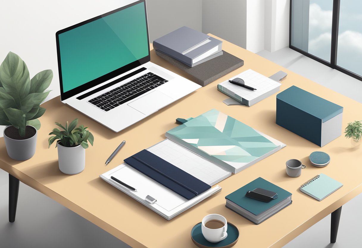 A sleek, modern office desk with a laptop, pen, and elegant gift options under $300 neatly displayed for easy selection