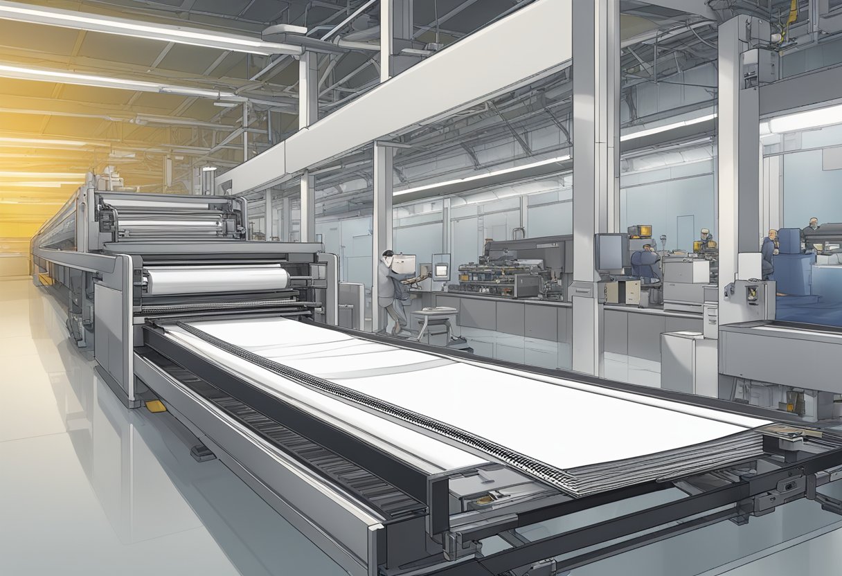 A custom A5 notebook being manufactured on a conveyor belt and then packaged for distribution in a busy factory setting