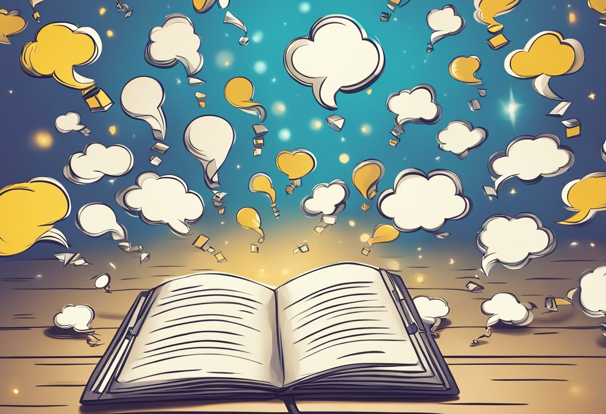 A custom A5 notebook surrounded by floating question marks and a spotlight shining down on it