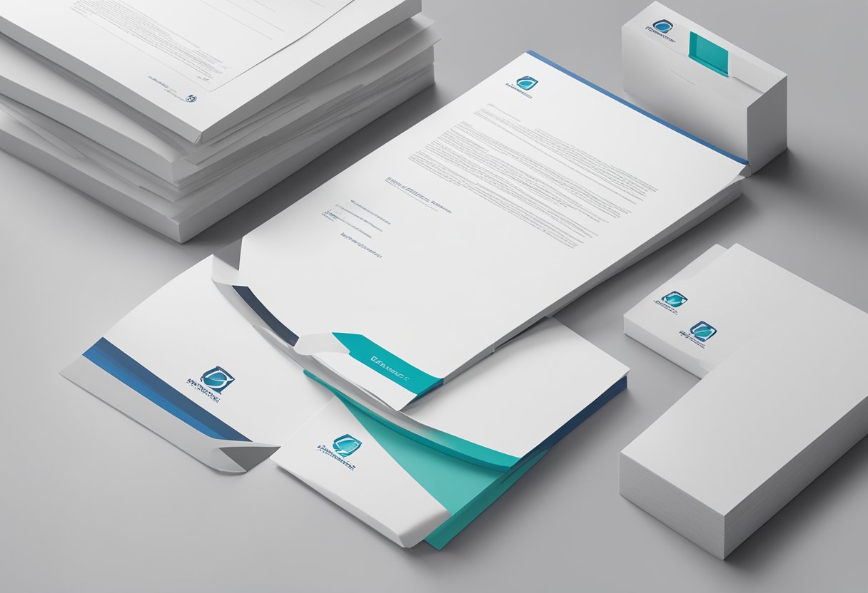 A stack of branded letterheads sits on a desk, ready to be packaged and shipped out to customers. The logo and contact information are prominently displayed