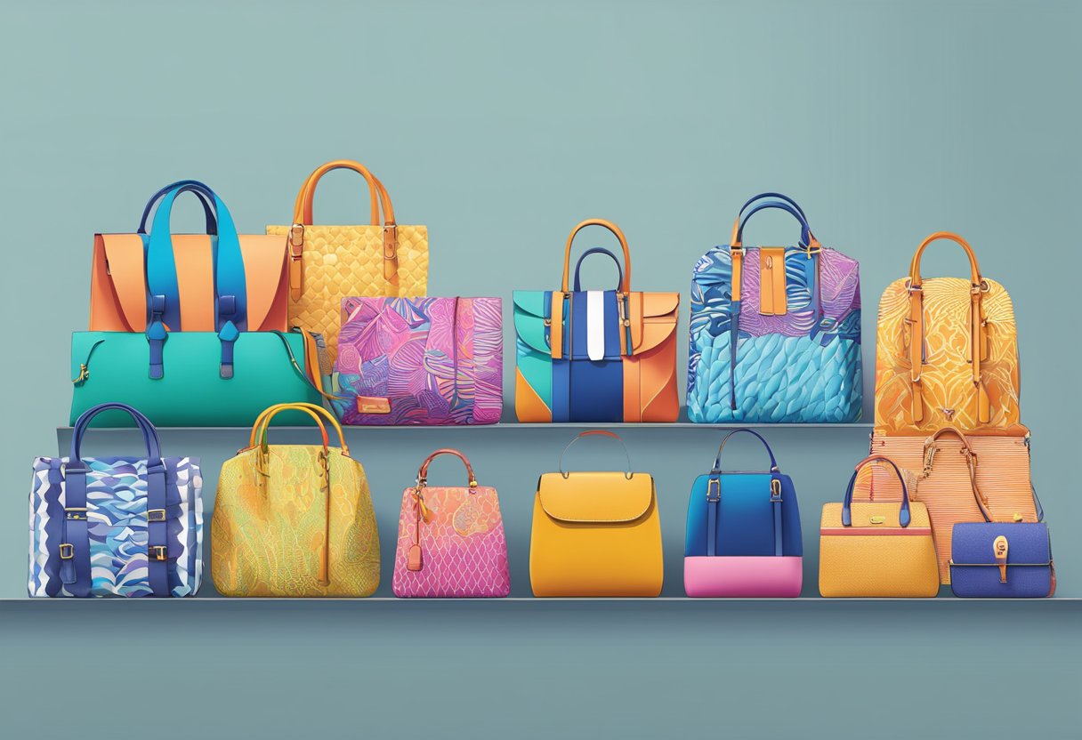 Colorful customised bags arranged in a playful, eye-catching display. Various sizes and shapes with unique patterns and designs