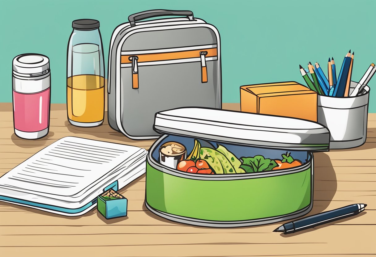 A lunch box with "Frequently Asked Questions" logo sits on a corporate desk with a notepad and pen nearby