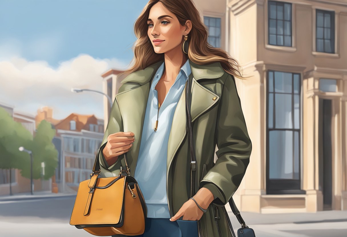 A custom crossbody bag hangs from a coat hook, its sleek leather and adjustable strap catching the light