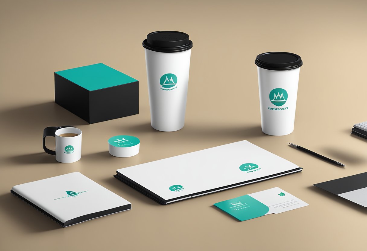 A sleek cup sleeve carrier with a logo, surrounded by elegant corporate gifts on a polished desk