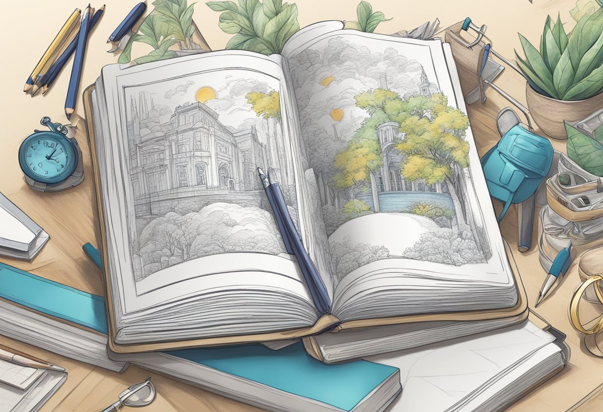 A handcrafted exercise book with personalized cover design and custom illustrations