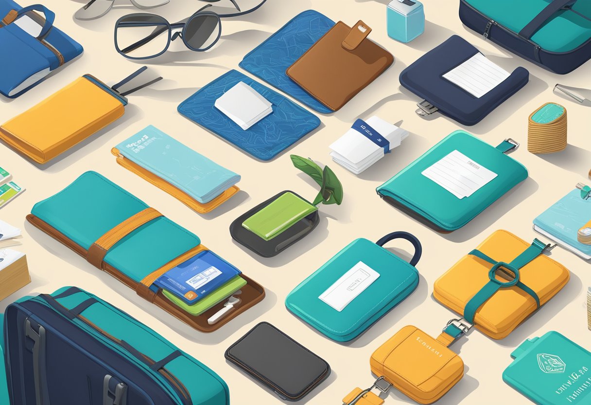 A table displaying various travel gift categories such as luggage tags, travel journals, portable chargers, and travel-sized toiletries
