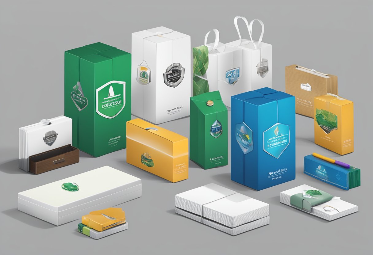 A table with various customised door gift options displayed, company logo prominently featured