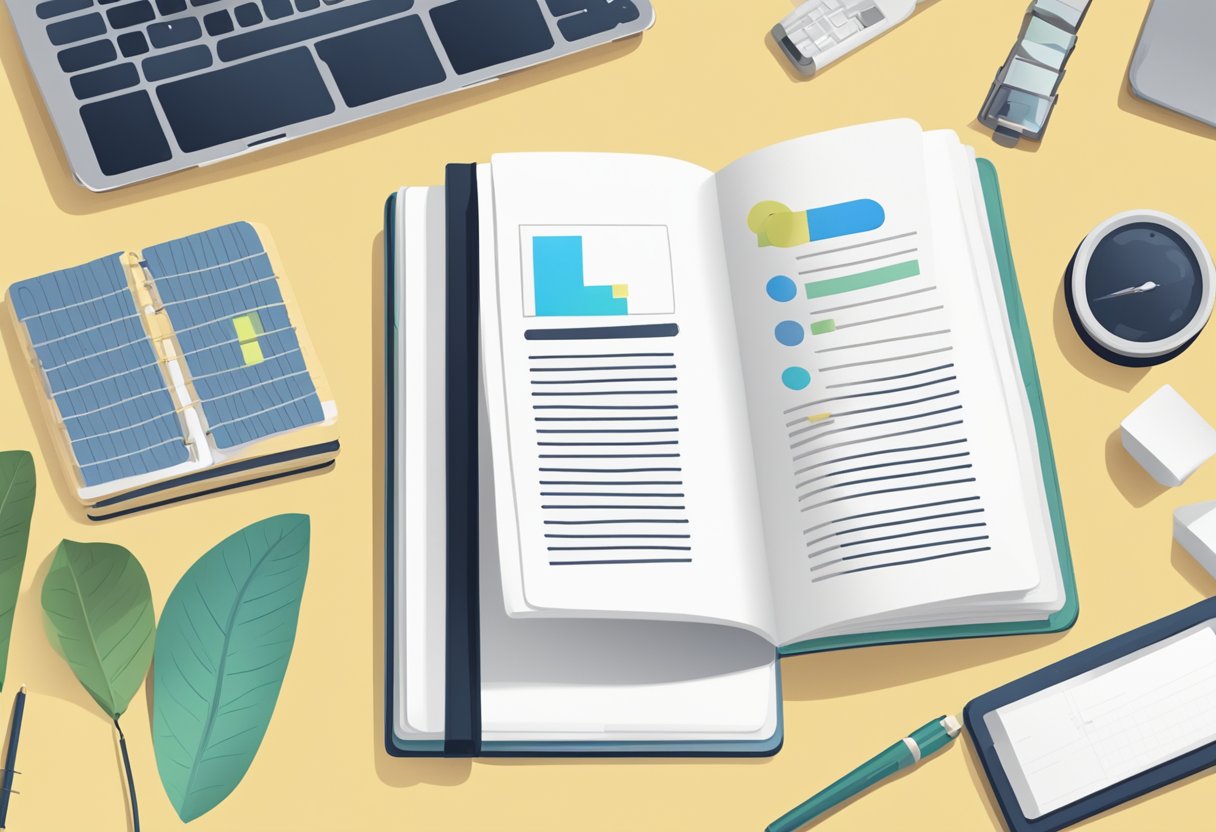 A notebook open to a page titled "Frequently Asked Questions," with custom designed pages and a clean, minimalist layout