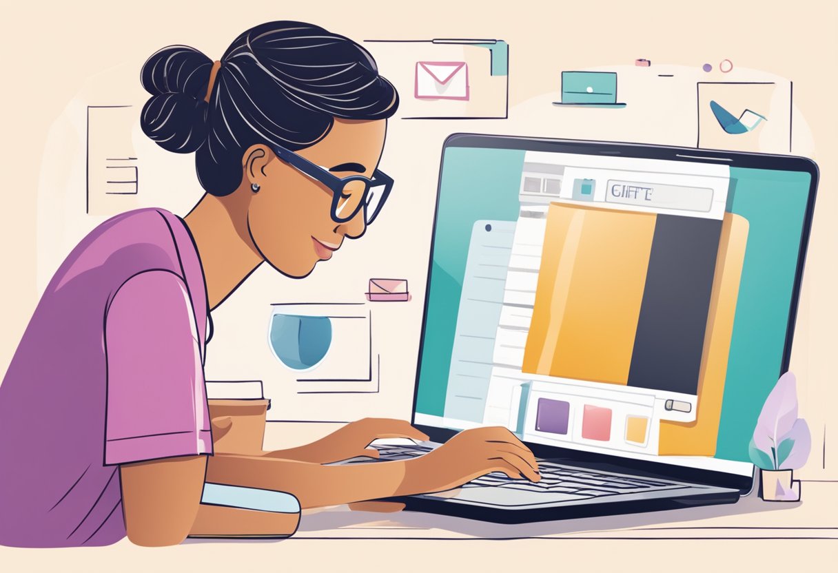 A person browsing online for custom teacher's day gifts, adding items to a cart and entering payment information