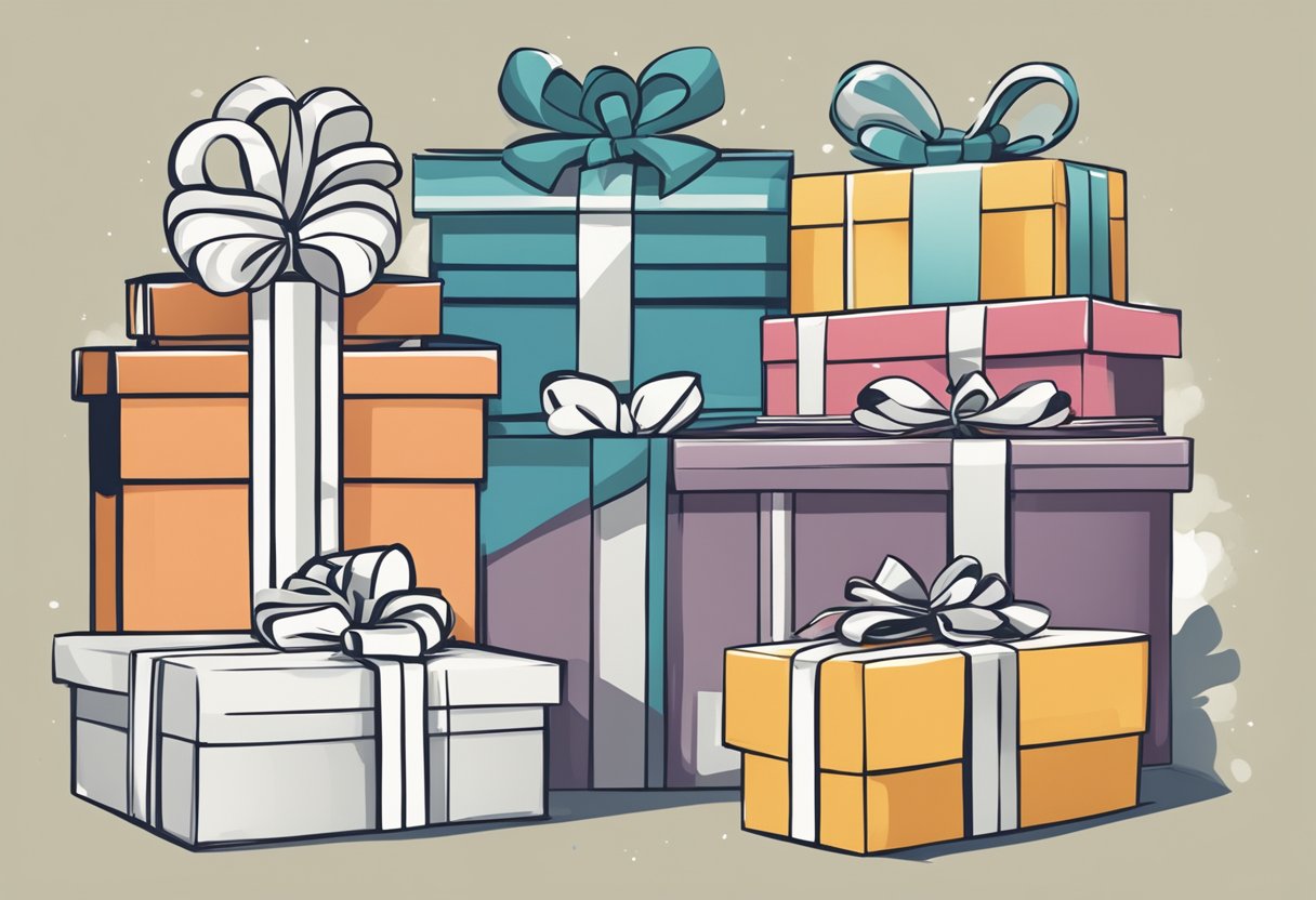 A stack of personalized gifts with "Frequently Asked Questions" printed on them