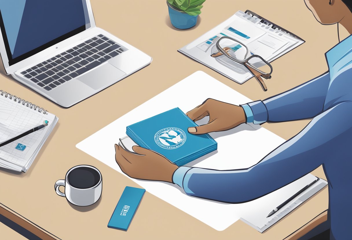 A person places a branded NTU corporate gift on a desk with the university logo visible