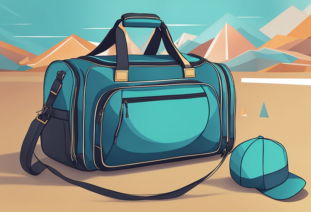 A custom gym bag with logo displayed on a sleek, modern design. Bright colors and durable materials showcase its quality