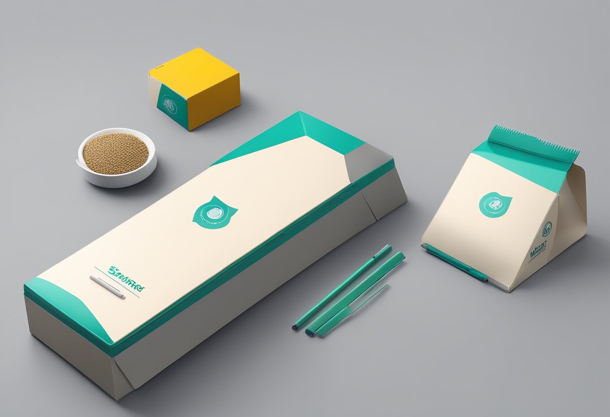 A branded foldable straw and its packaging displayed on a sleek corporate desk