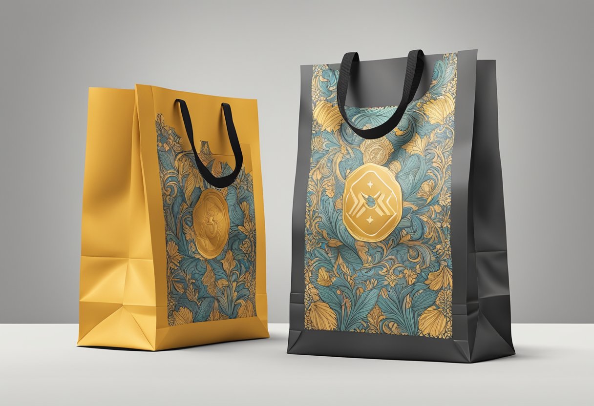 A designer customizes a paper bag with a printed logo and unique design