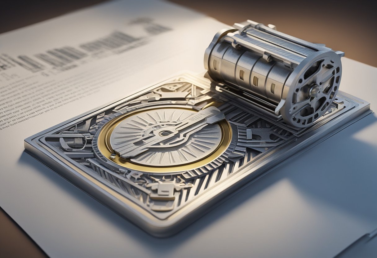 A metal die presses into paper, creating raised text and images. Light reflects off the embossed surface, adding depth and texture to the printed material