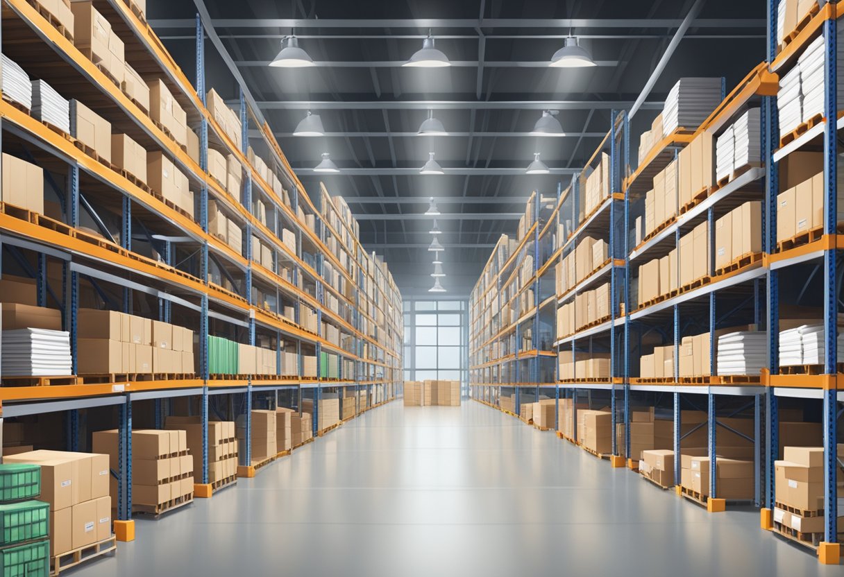 A well-organized warehouse with neatly stacked, labeled journals and efficient inventory management systems in place