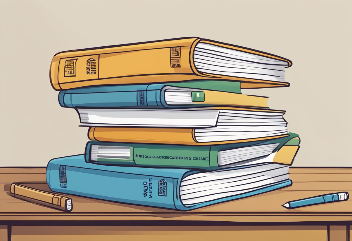 A stack of FAQ journals on a desk, with a logo and contact information displayed prominently on the cover