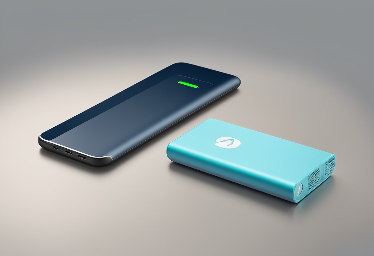 A powerbank OEM logo displayed on a sleek, modern device against a clean, minimalist background