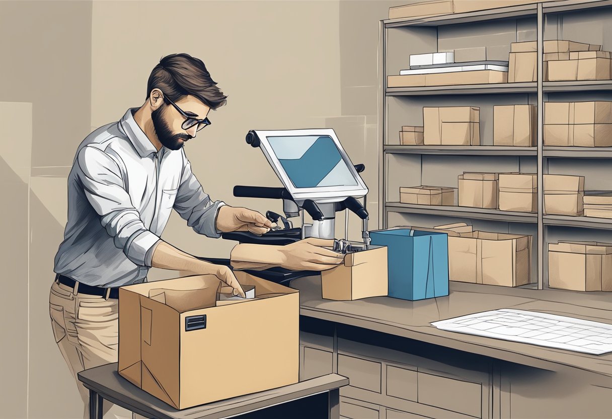 A designer customizes a paper bag with printing equipment